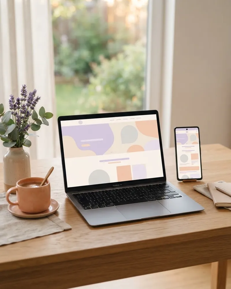Laptop und Smartphone mit einer modernen Website auf einem Schreibtisch